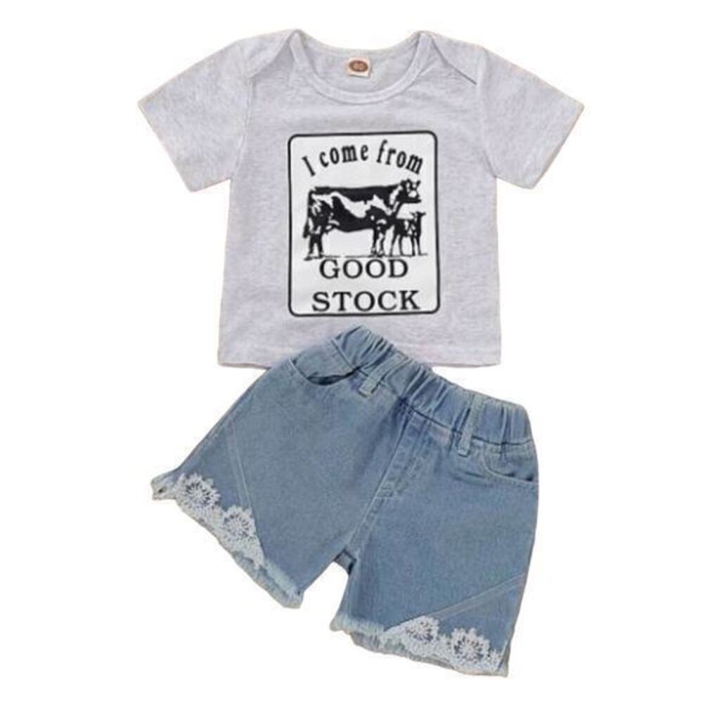 New Girl's graphic print tee and shorts “I come from good stock” 3T